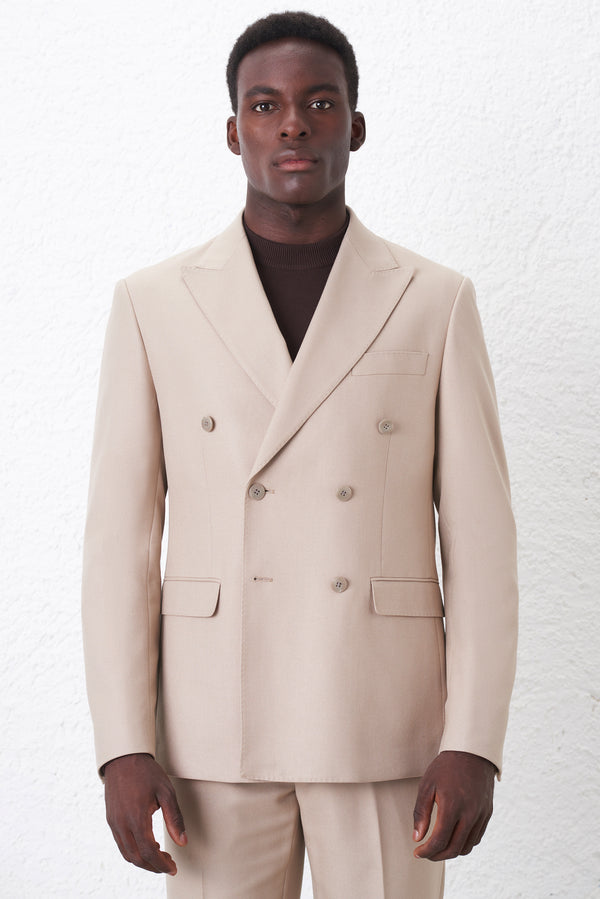 Regular Fit Double-Breasted Suit with Diagonal Weave