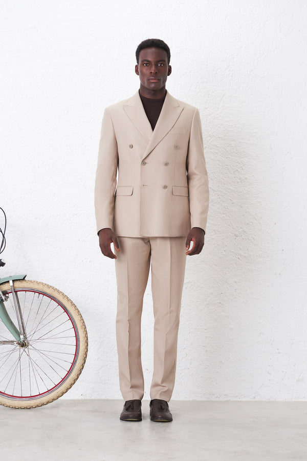 Regular Fit Double-Breasted Suit with Diagonal Weave