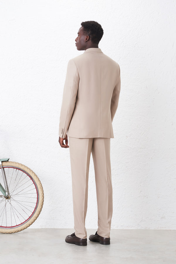 Regular Fit Double-Breasted Suit with Diagonal Weave