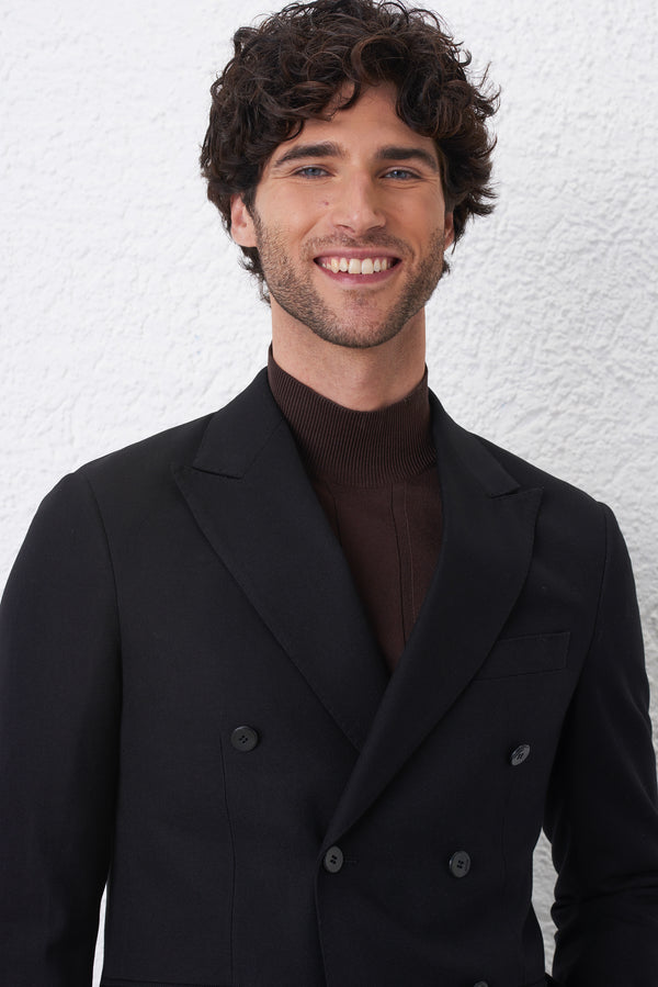Regular Fit Double-Breasted Suit with Diagonal Weave