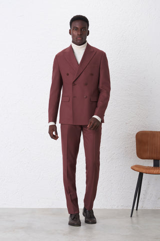 Regular Fit Double-Breasted Suit with Diagonal Weave