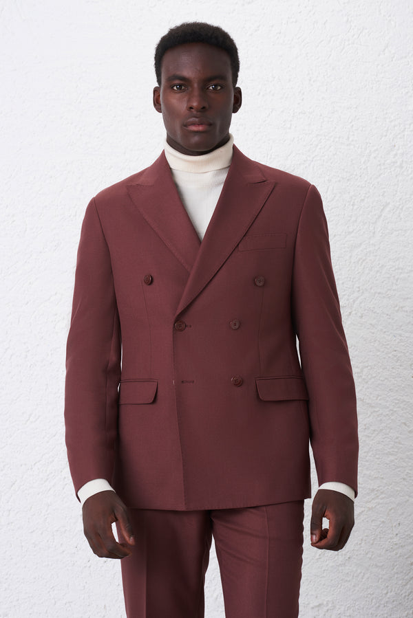 Regular Fit Double-Breasted Suit with Diagonal Weave