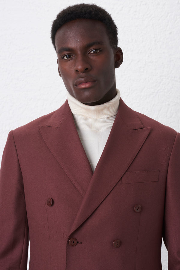 Regular Fit Double-Breasted Suit with Diagonal Weave