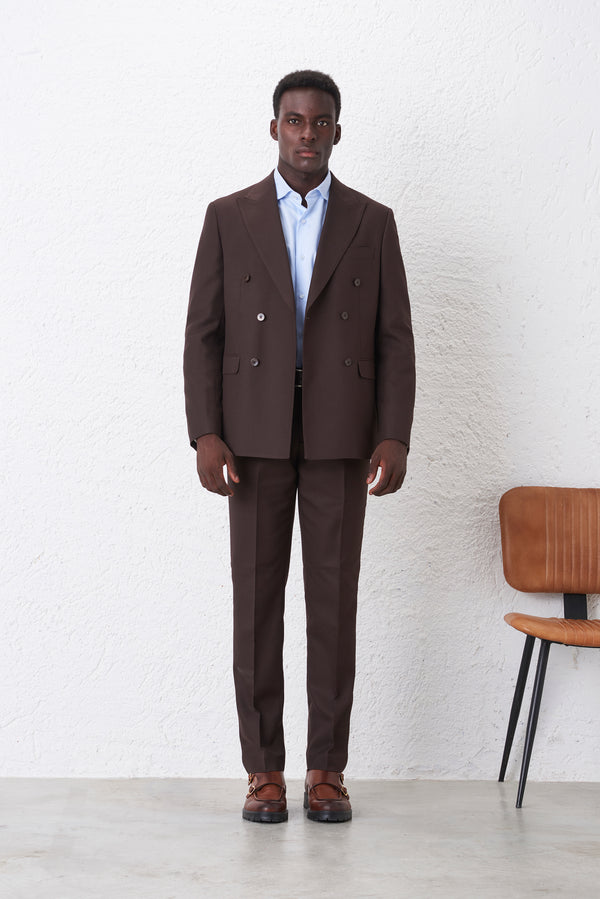 Regular Fit Double-Breasted Suit with Diagonal Weave