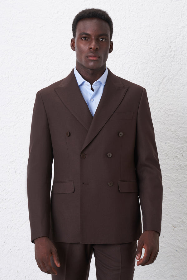 Regular Fit Double-Breasted Suit with Diagonal Weave
