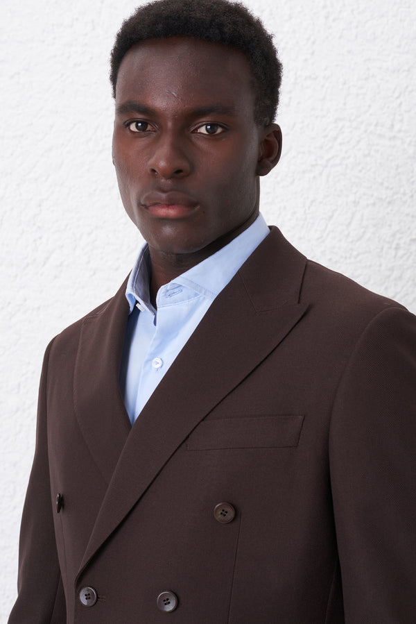 Regular Fit Double-Breasted Suit with Diagonal Weave