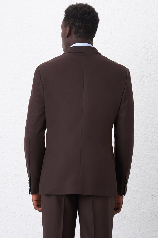 Regular Fit Double-Breasted Suit with Diagonal Weave