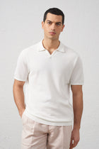 Polo Bianco Tessuto Operato Collo Bowling
