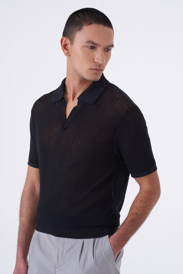 Polo traforata con collo bowling