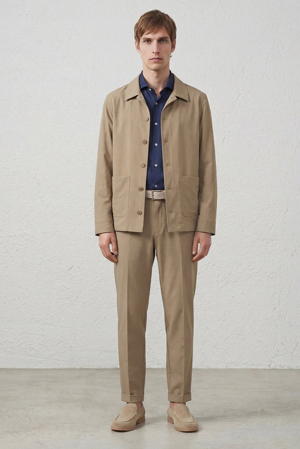 Overshirt in Tessuto Tecnico Stretch Beige