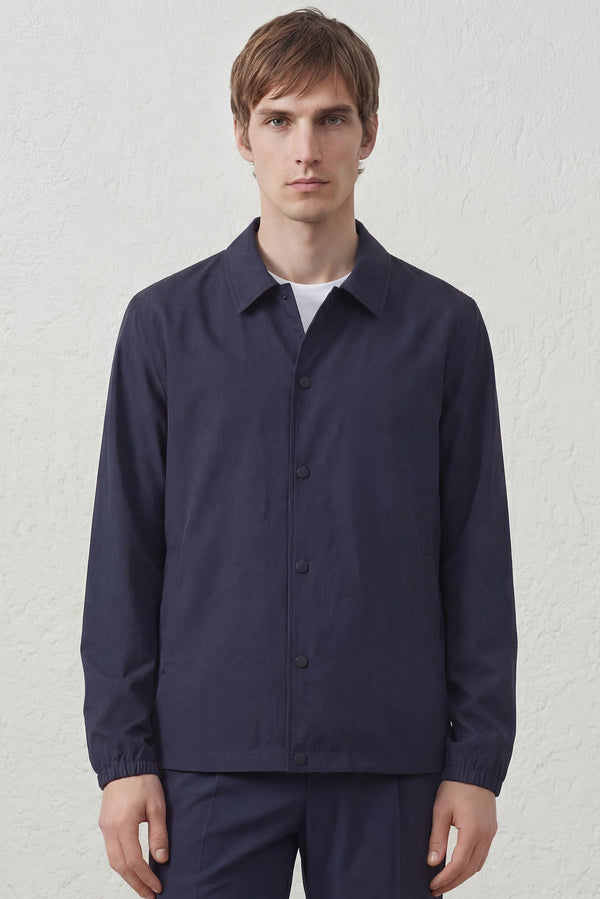 Overshirt Tecnica con Bottoni a Pressione Blu