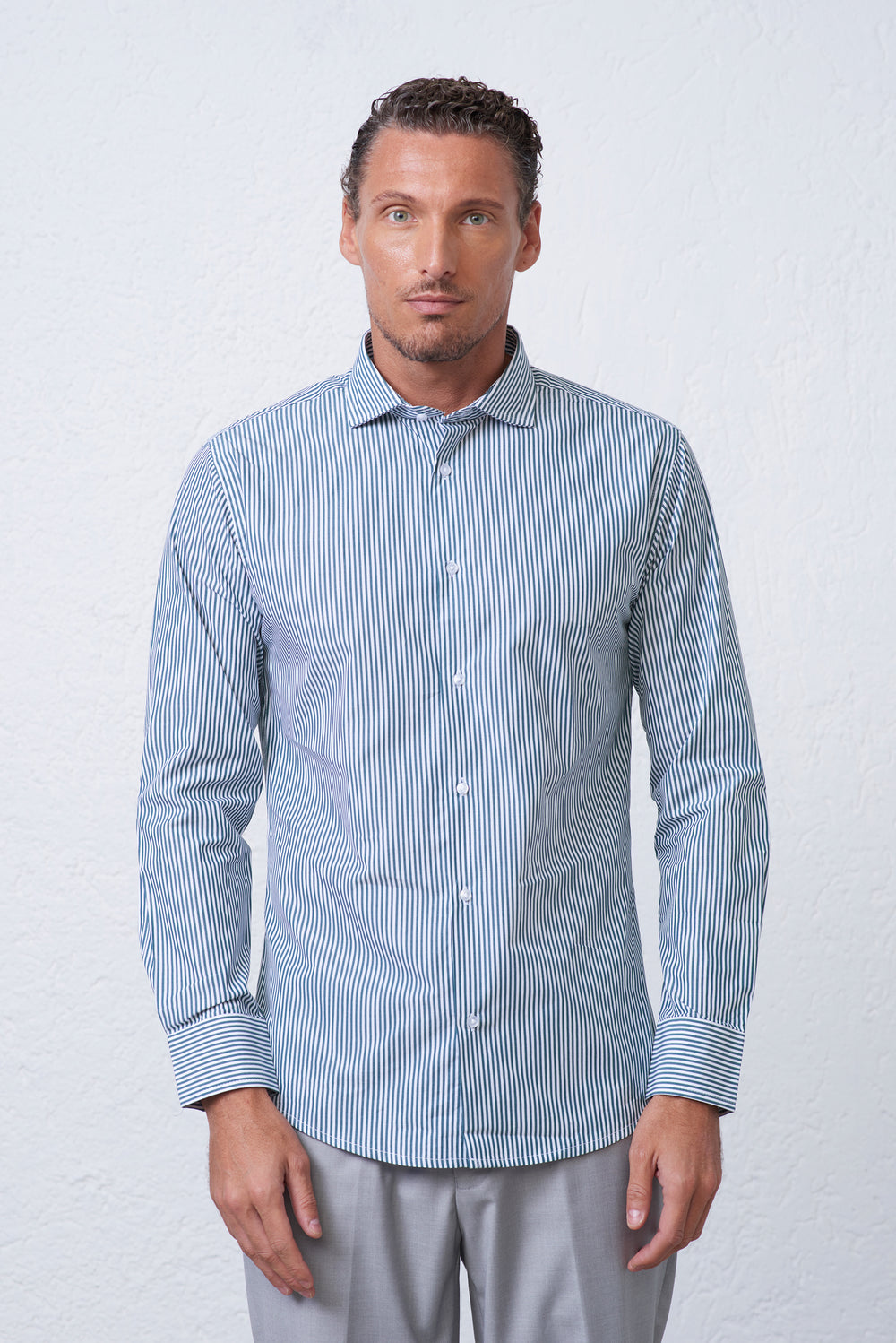 Camicia Uomo a Righe Collo Francese Uomo