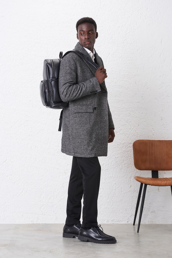 Double-breasted wool blend coat