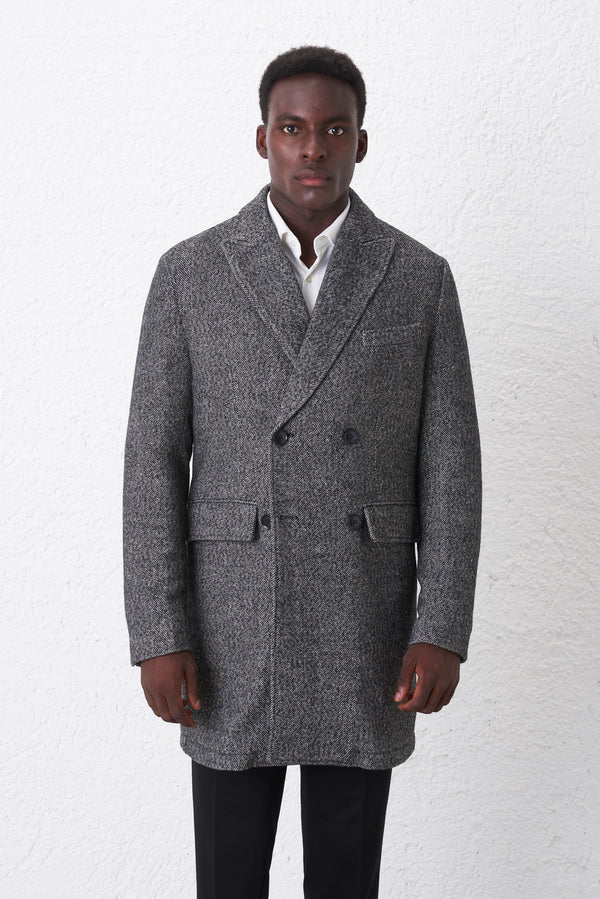 Double-breasted wool blend coat