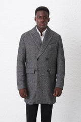 Cappotto Doppiopetto Misto Lana Spigata Bouclé