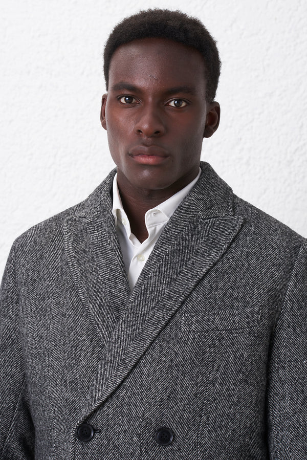 Double-breasted wool blend coat