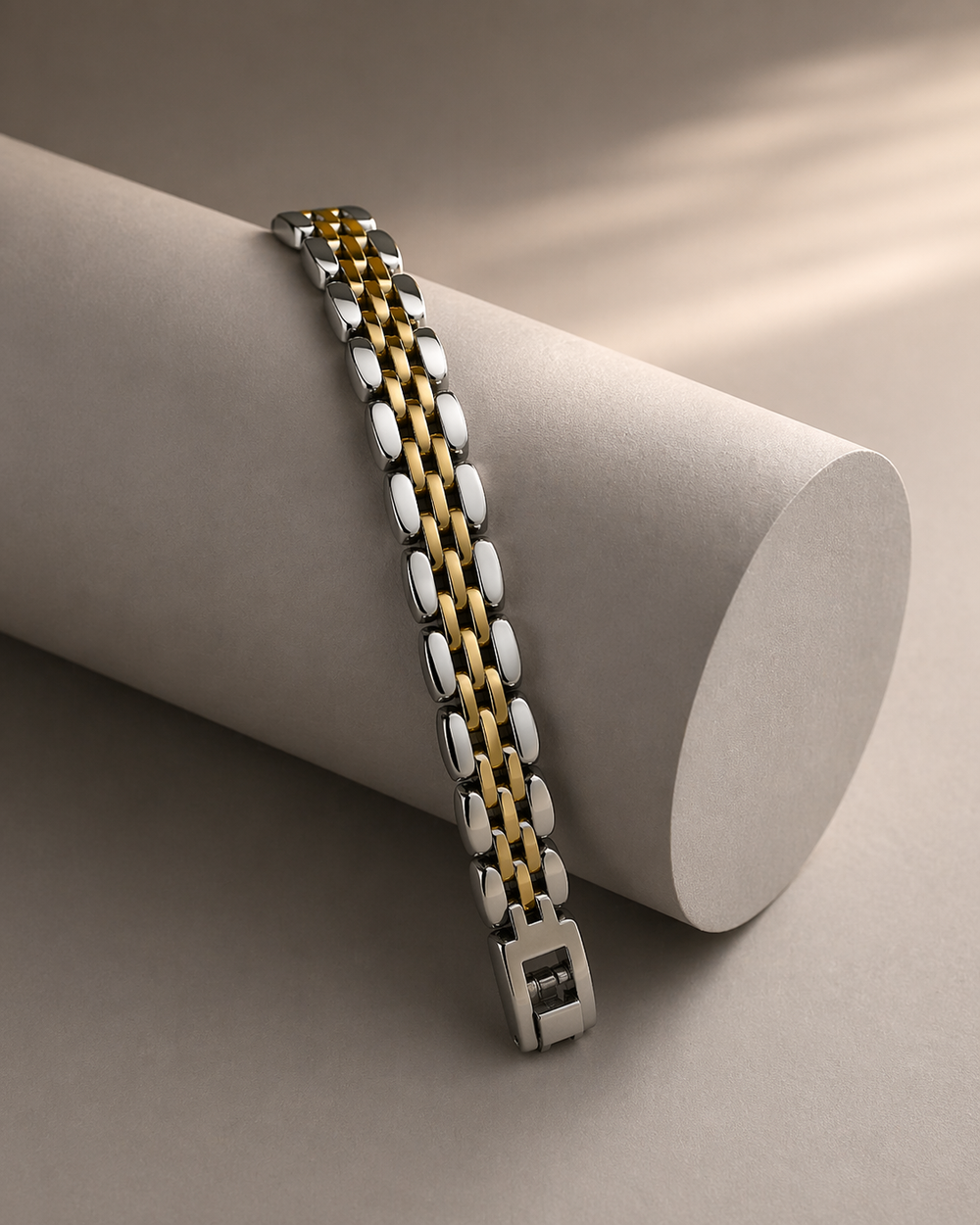 Bracciale in acciaio bicolore maglia sottile