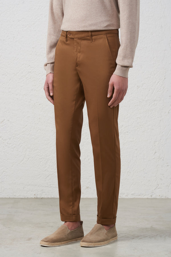 Pantalone Mattone Slim Fit con Risvolto