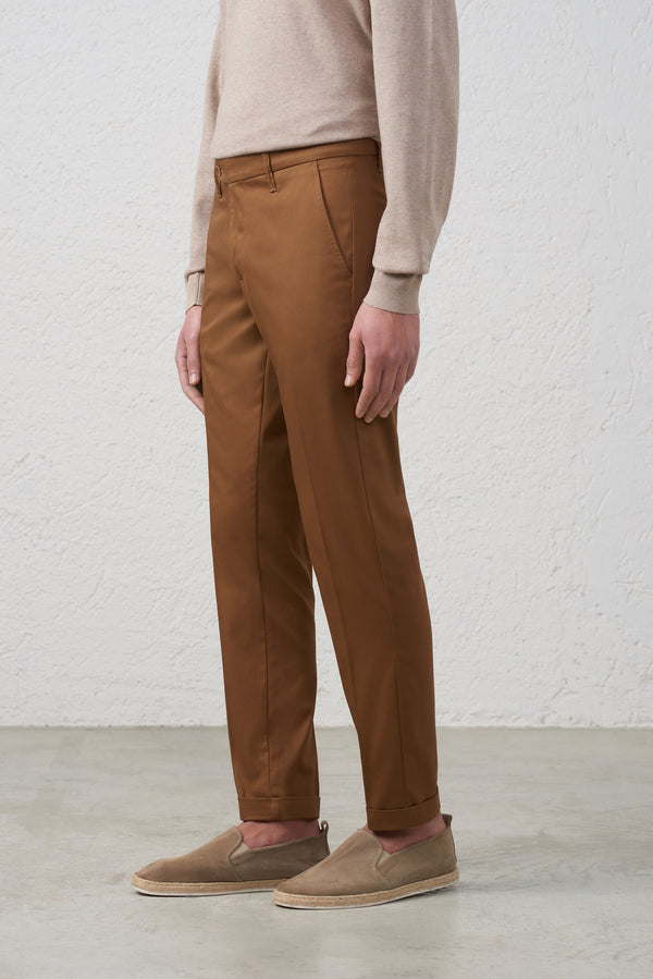Pantalone Mattone Slim Fit con Risvolto