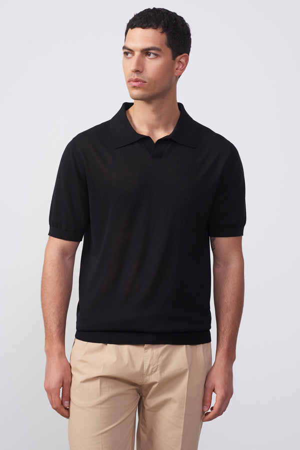 Polo in Tencel e Seta con Collo Aperto