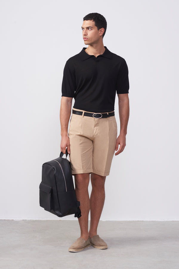 Polo in Tencel e Seta con Collo Aperto