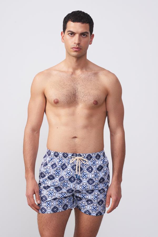 Costume da Bagno Uomo Fantasia Maiolica Blu