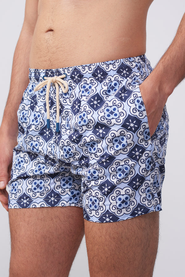 Costume da Bagno Uomo Fantasia Maiolica Blu