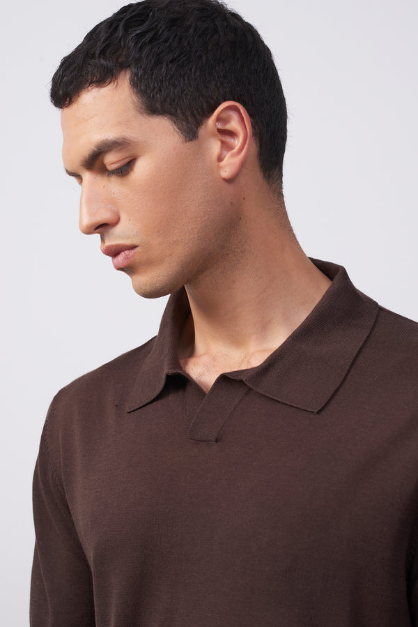 Polo in Tencel e Seta con Collo Aperto