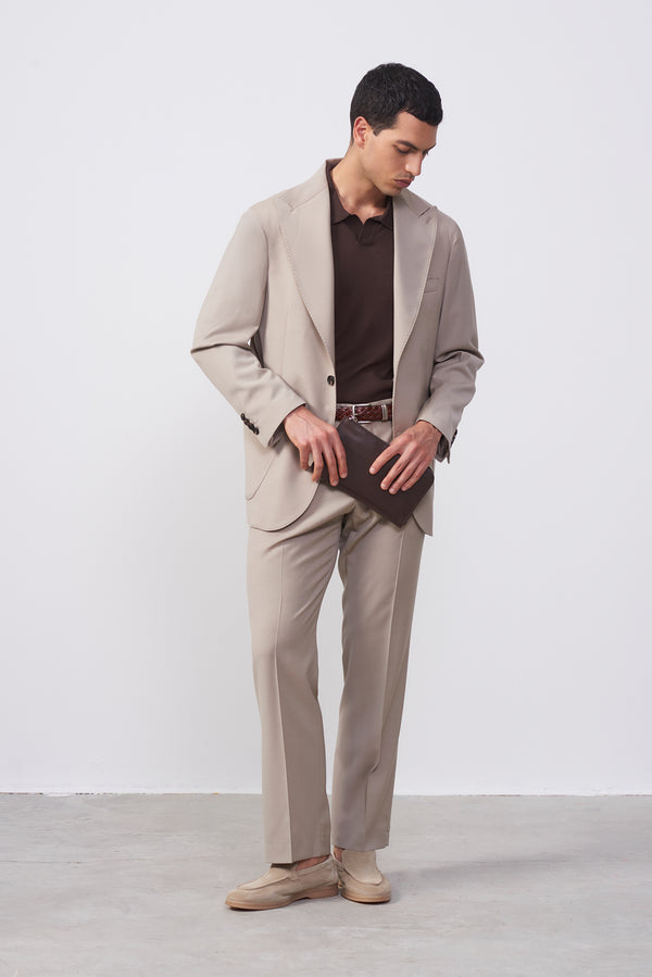 Abito Beige in Pura Lana Slim Fit