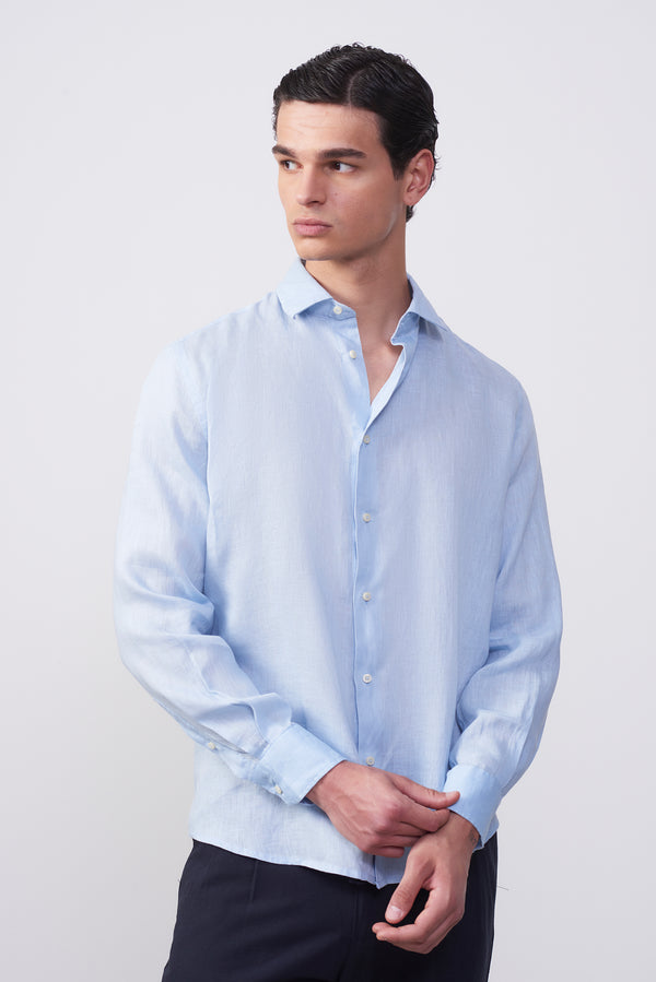 Camicia in puro lino collo francese Confort Fit