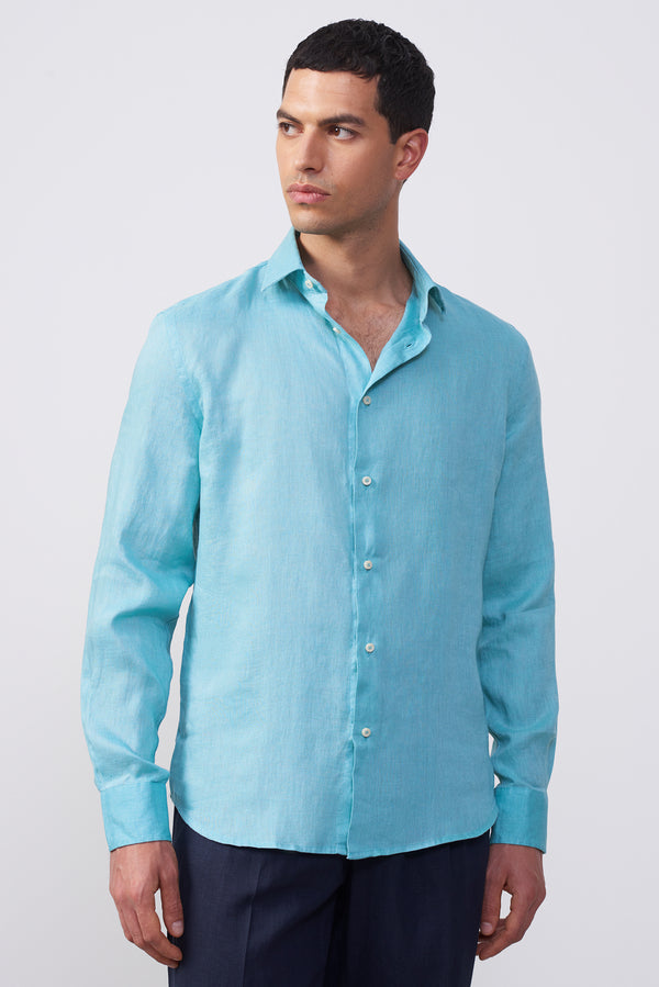 Camicia in puro lino collo francese Confort Fit