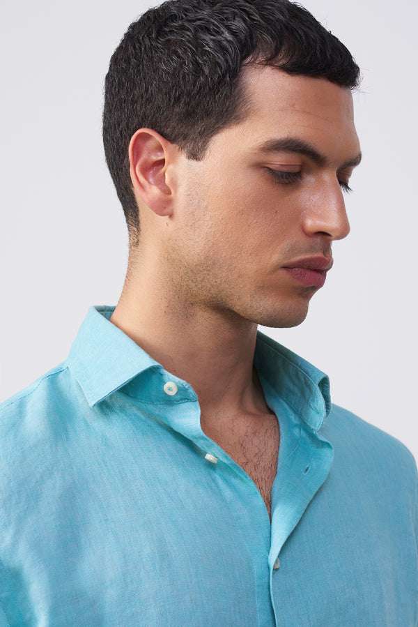 Camicia in puro lino collo francese Confort Fit