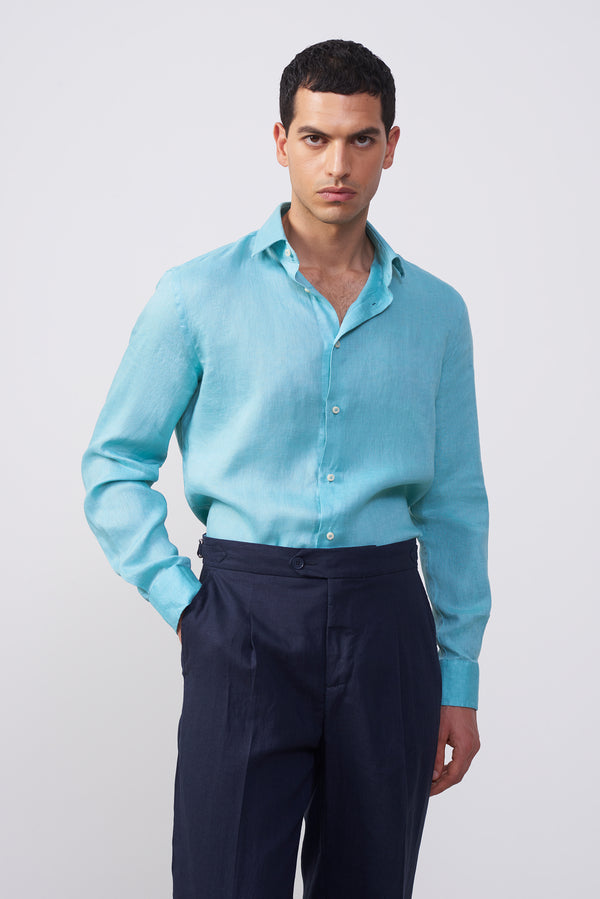 Camicia in puro lino collo francese Confort Fit