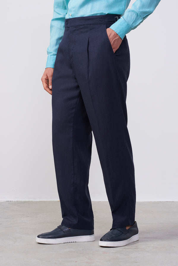 Pantalone  in Lino e Cotone con fibbie laterali