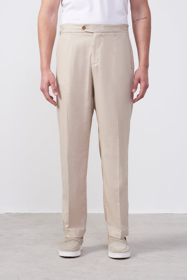 Pantalone  in Lino e Cotone con fibbie laterali