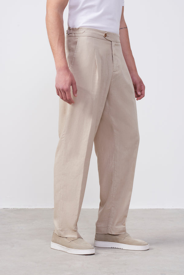 Pantalone  in Lino e Cotone con fibbie laterali