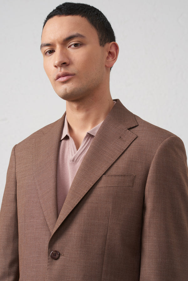 Abito Uomo Tabacco in Tessuto Stretch Poly Viscosa