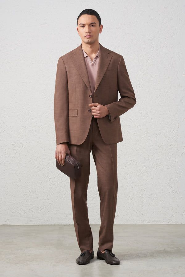 Abito Uomo Tabacco in Tessuto Stretch Poly Viscosa