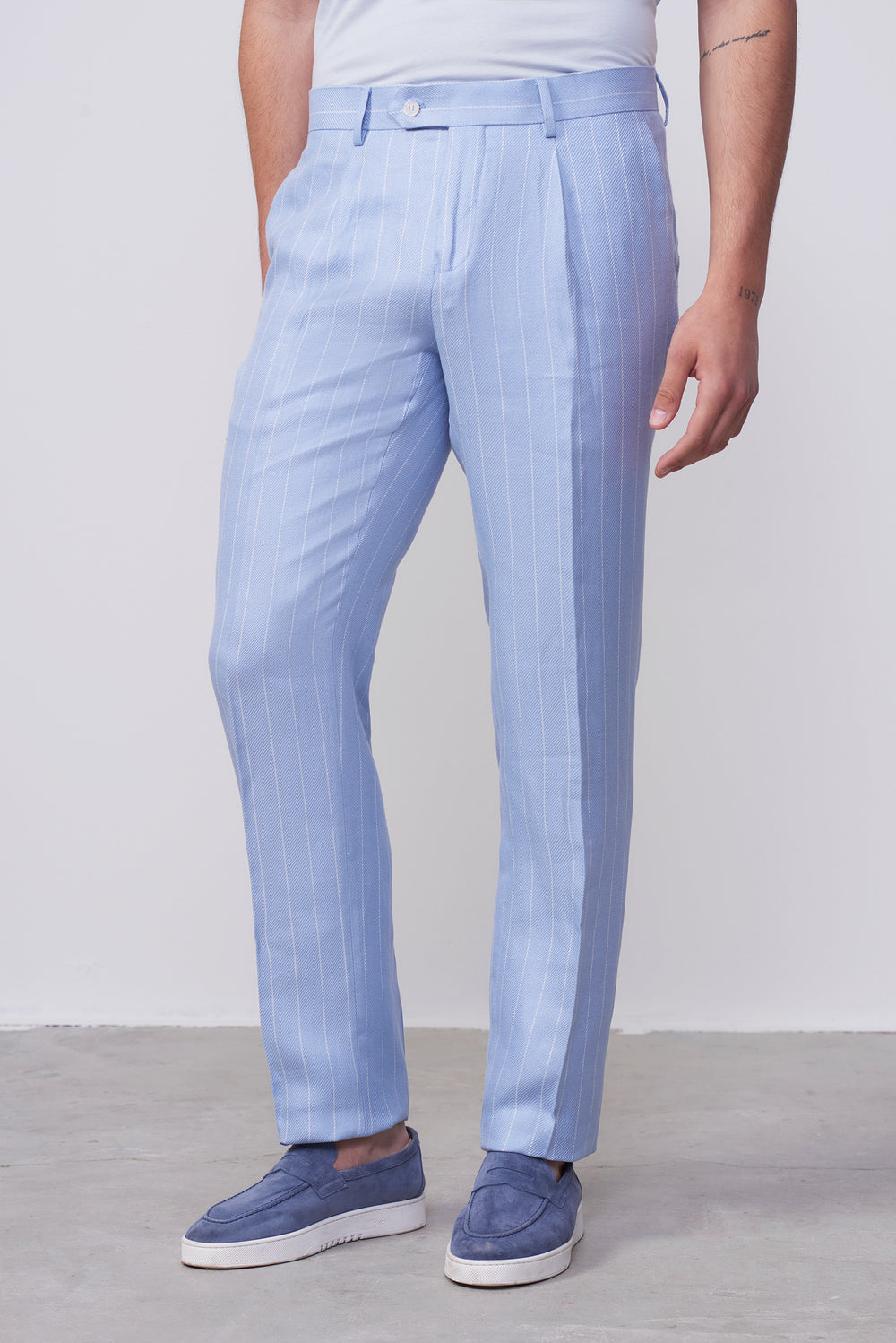 Pantalone gessato in micro diagonale sartoriale
