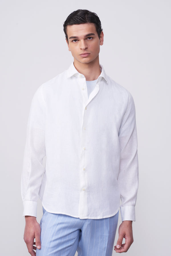 Camicia in puro lino collo francese Confort Fit