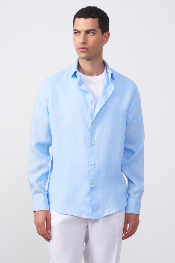 Camicia in puro lino collo francese Confort Fit
