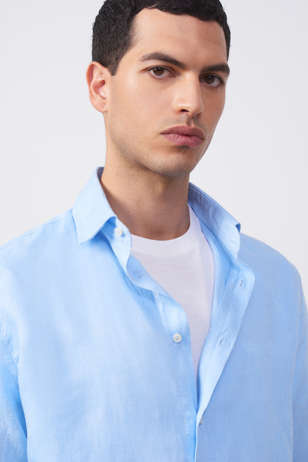 Camicia in puro lino collo francese Confort Fit