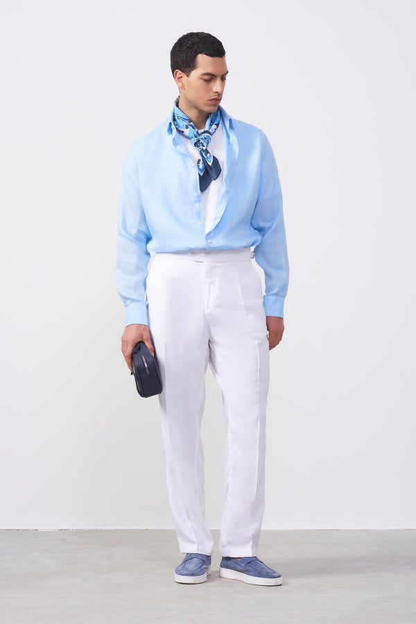 Camicia in puro lino collo francese Confort Fit