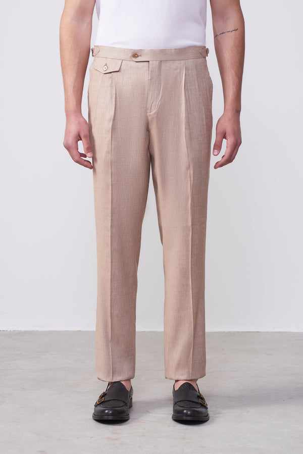 Pantalone in Tessuto Diagonale con Regolatori Laterali