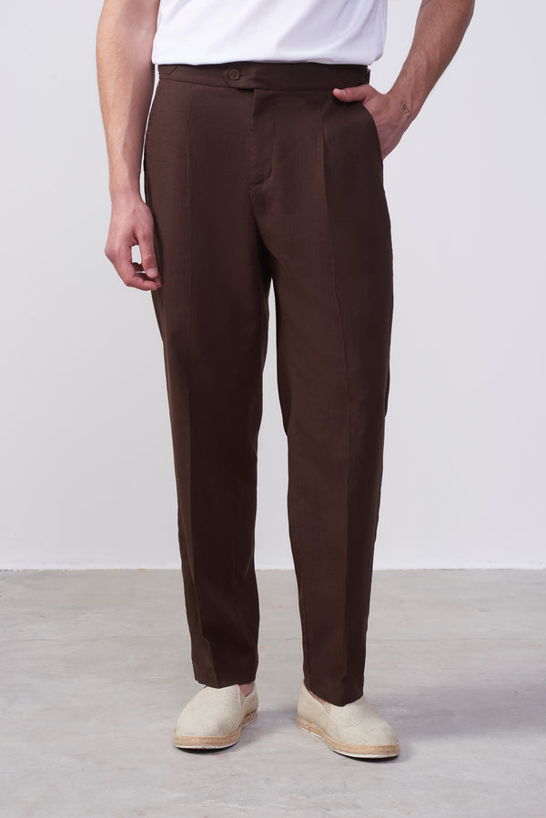 Pantalone  in Lino e Cotone con fibbie laterali