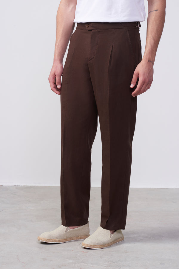 Pantalone  in Lino e Cotone con fibbie laterali