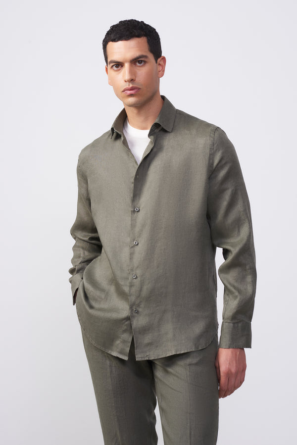 Camicia in puro lino collo francese Confort Fit