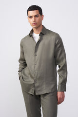 Camicia Verde in puro lino collo francese Confort Fit