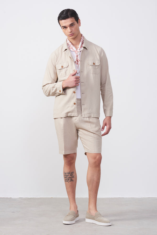 Bermuda in Lino e Cotone con fibbia regolabile