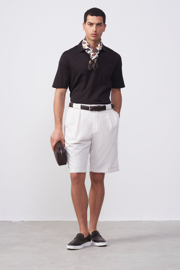 Polo in Filo di Scozia Bianca con Zip